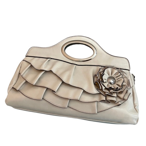 Nicole by Nicole Miller Handbags - Nicole by Nicole Miller Small Leather Purse Beige Ruffle Flower